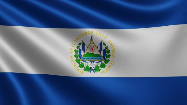 Flag of El Salvador in the wind closeup, the national flag of El Salvador flutters in 3d, in 4k resolution. High quality 4k footage