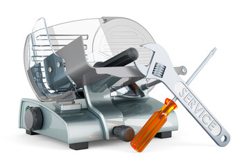 Slicing machine with screwdriver and wrench, 3D rendering