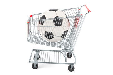 Shopping cart with soccer ball, 3D rendering