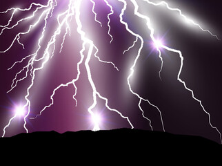 Vector image of realistic lightning. Flash of thunder on a transparent background.	
