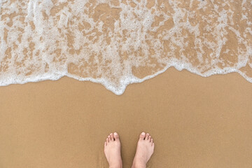 Beautiful beach with the smooth foam of sea in the morning of Rayong province Thailand