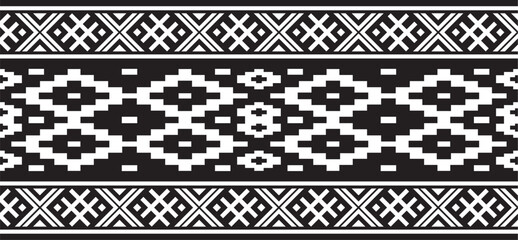 Vector  monochrome seamless Belarusian national ornament. Ethnic endless black border, Slavic peoples frame.