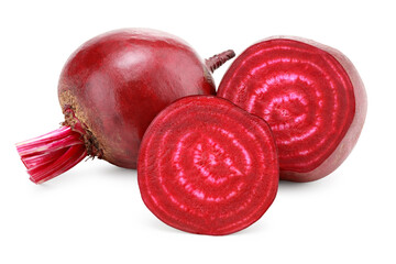 beetroot with pieces of beetroot isolated on white background. clipping path