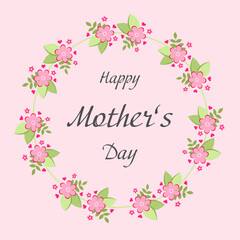 Happy Mother Day. Card with flowers and hearts.