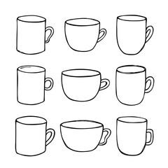 Cute cup of tea and coffee illustration. Simple mug clipart. Cozy home doodle set
