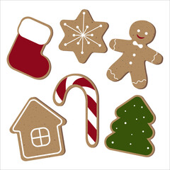 a set of Christmas gingerbread on a white background
