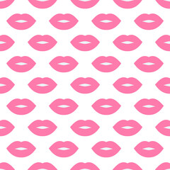 Sexy lips. Seamless vector pattern. Pink lips on a white background. Fashion pop art backdrop. For modern original designs, prints, textiles, fabrics, wallpapers, posters, textiles, wrappings.