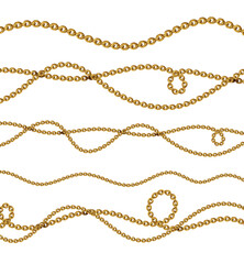 Gold necklaces Isolated on white. Golden chain vector illustration. Golden necklace for ads, flyers, web site, sale banners.	
