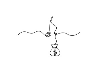 Fototapeta premium Abstract whole note with dollar as continuous lines drawing on white background