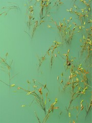 Water plants in dreamy turquoise or teal colored lake water