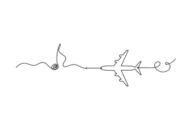 Abstract whole note with plane as continuous lines drawing on white background
