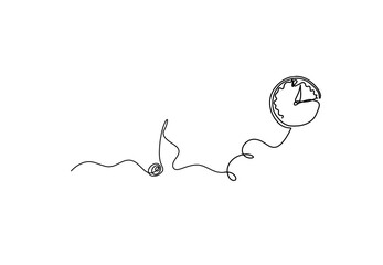 Abstract whole note with clock as continuous lines drawing on white background