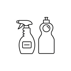 Eco spray and detergent line black icon. Cleaning products for bathroom, kitchen. Zero waste lifestyle