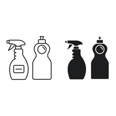 Eco spray and detergent line black icon. Cleaning products for bathroom, kitchen. Zero waste lifestyle.