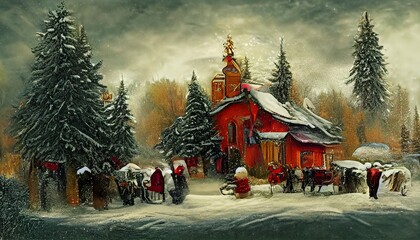 Winter scenery illustration background backdrop. Christmas season background. Illustration for art projects or as illustration. 