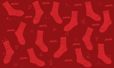 Fototapeta na wymiar Set of socks pattern in red background