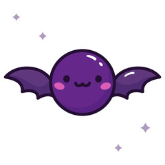 Cute kawaii bat. Halloween animal. Cartoon character on white background. Simple drawing. Vector illustration.