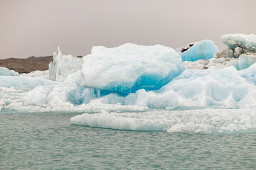 Bluish block of ice on Icelandic glacier
