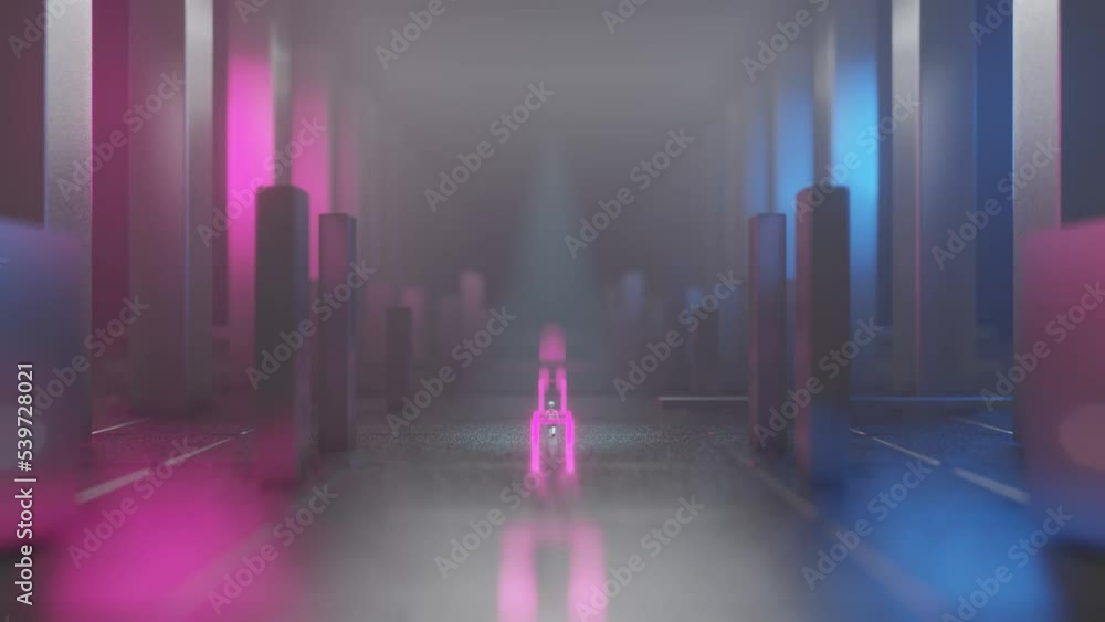 Poster the camera flies through an endless smoky moving background. the little astronaut goes forward. abst