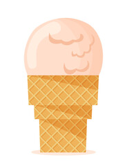 Ice cream icon. Creme brulee in waffle cup. Sticker for social networks and messengers. Advertising poster or banner for website. Cafe or restaurant menu symbol. Cartoon flat vector illustration