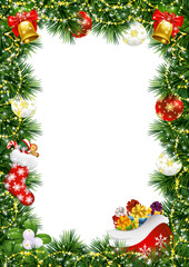 Fototapeta na wymiar christmas frame with branches and berries