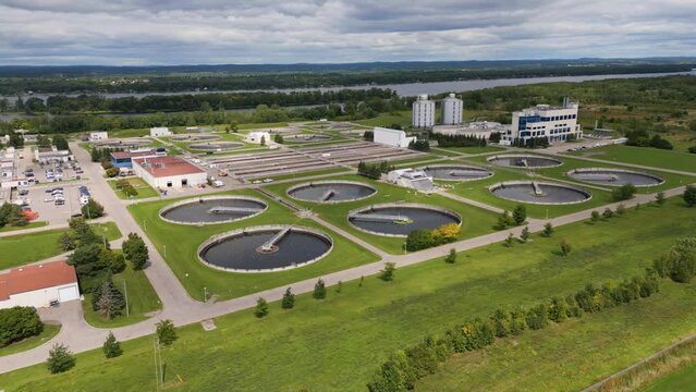 Water treatment sewage plant beside Ottawa River in Ottawa Ontario Canada