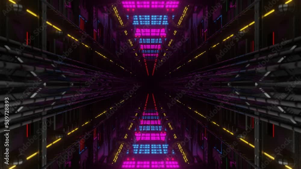 Aufkleber the camera flies through an endless technological tunnel. abstract animated background. 3d render
