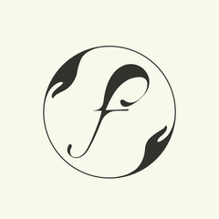 Letter f monogram logo.Calligraphic signature icon.Lowercase character.Lettering sign isolated on light fund.Wedding, fashion, beauty alphabet initial.Elegant style frame.