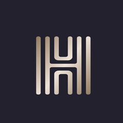 Letter H monogram logo signature icon. Abstract alphabet initial isolated on dark backgrond. Lettering sign. Modern design, minimalist, web, tech style character. Geometric typography.