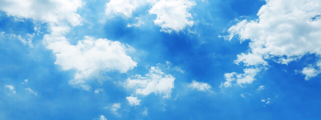 Naklejka na ściany i meble Beautiful clear light blue sky with white clouds in sunny day. Wallpaper background