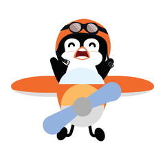  pilot penguin flying plane vector