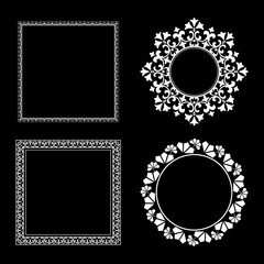 Set of decorative frames Elegant vector element for design in Eastern style, place for text. Floral black and white borders. Lace illustration for invitations and greeting cards.