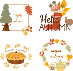 Autumn set with 4 isolated designs. On white background , easy to replace