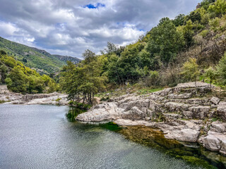 Naklejka na ściany i meble Chassezac river near Pied-de-borne in the Lozere district in occitanie, France