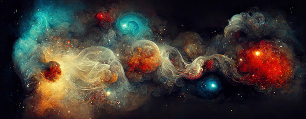 Plakat Colorful abstract wallpaper texture background illustration, Universe and time travel between stars and planets