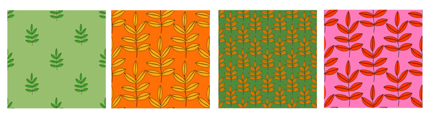 set of floral prints for fabric. textile seamless patterns. 1970 psychedelic, hippie and funky. cottage core 60s rustic interior decor. wallpaper and background pattern. children's naive style	