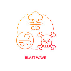 Blast wave red gradient concept icon. Cause of damage and destruction. Nuclear explosion danger abstract idea thin line illustration. Isolated outline drawing. Myriad Pro-Bold font used