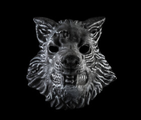 Wolf head isolated on black background with clipping path