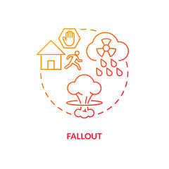 Falling out nuclear debris red gradient concept icon. Atmosphere pollution. Nuclear explosion abstract idea thin line illustration. Isolated outline drawing. Myriad Pro-Bold font used