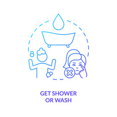 Get shower or wash blue gradient concept icon. Wash body and hair. Decontaminate after radiation emergency abstract idea thin line illustration. Isolated outline drawing. Myriad Pro-Bold font used