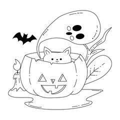 Hand drawn halloween coloring illustration