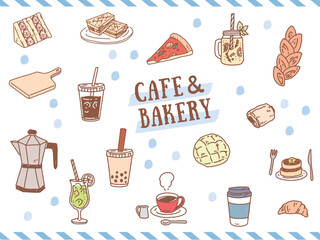 白黒、モノトーン、線画のイラスト(手書き、オシャレ、雑誌、ファッション、カフェ、パン屋) Black and white, monotone, and line drawing illustrations.Handwritten, stylish, magazine, fashion, cafe, bakery.