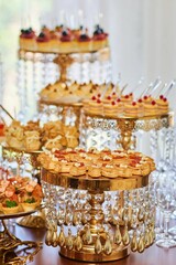 Delicious fish caviar canapes. Seafood in the diet. Decoration of the festive table.