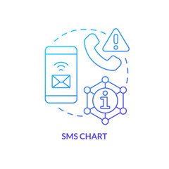 SMS chart blue gradient concept icon. Text communication. Emergency information channel. Way to stay tuned abstract idea thin line illustration. Isolated outline drawing. Myriad Pro-Bold font used