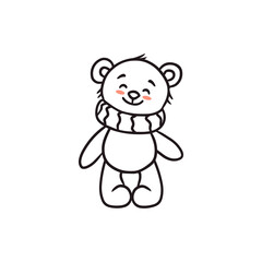 cute cartoon bear in a scarf, doodle, sketch,contour,coloring book.