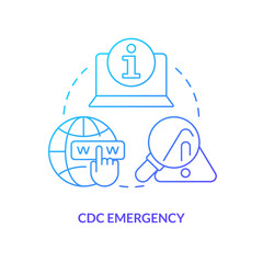 CDC emergency blue gradient concept icon. Response officials information. Way to stay tuned abstract idea thin line illustration. Isolated outline drawing. Myriad Pro-Bold font used