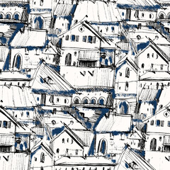 Seamless pattern with a town.