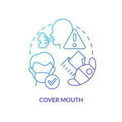 Cover mouth blue gradient concept icon. Emergency does. Action outside during nuclear attack abstract idea thin line illustration. Isolated outline drawing. Myriad Pro-Bold font used