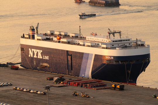 Singapore - October 2019: The NYK Vehicles carrier ship anchored at the Singapore port terminal.	