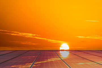 Sunset and solar panel